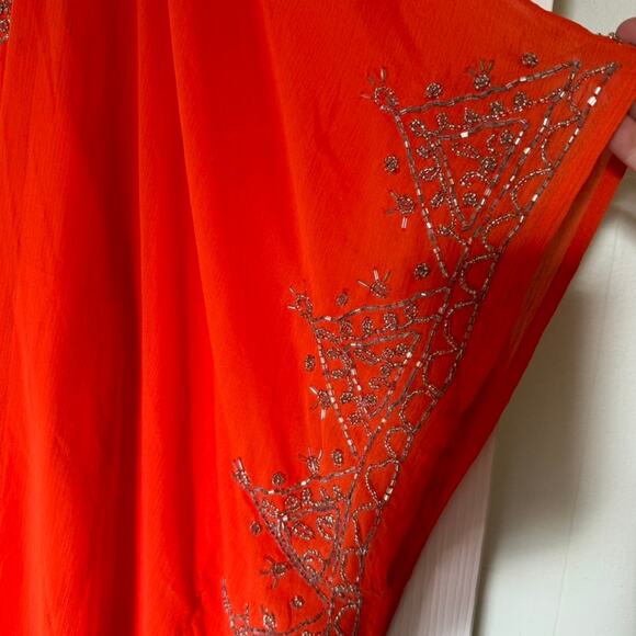 Roaman's Orange Beaded Caftan Top 2PC Set Plus 22/24 1X Sheer Tunic India - Picture 5 of 10